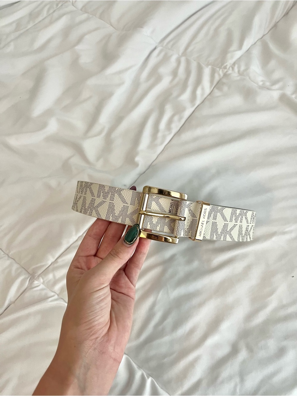 Micheal Kors white and gold logo belt